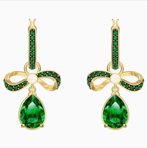 Swarovski Black Baroque Hoop Pierced Earrings, Green, Gold-tone